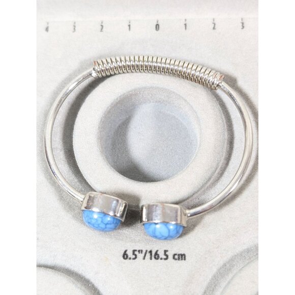 Boho Blue Faux Stone Cabochon Cuff Bracelet Silver Tone 6.5" - Picture 8 of 8